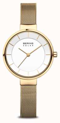 Bering Montre bracelet en maille plaqué or pour femme Solar 14631-324
