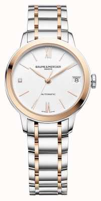 Baume & Mercier Classima diamant automatique (31 mm) cadran blanc pur / bracelet en acier inoxydable bicolore M0A10457