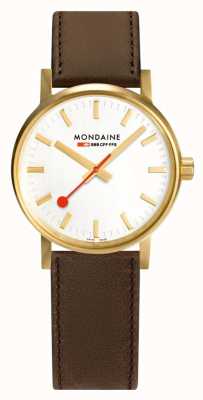 Mondaine Evo2 or 30mm | bracelet en cuir marron | cadran argenté | boîtier en or ip MSE.30112.LG