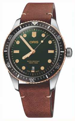 ORIS Divers soixante-cinq automatique (40 mm) cadran vert / bracelet cuir marron 01 733 7707 4357-07 5 20 45