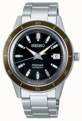 Seiko Bracelet en acier à cadran noir style Presage des années 60 SRPG07J1