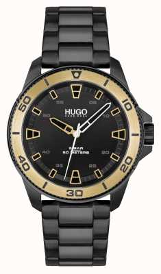 HUGO # streetdiver occasionnel | cadran noir | bracelet en acier pvd noir 1530225