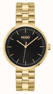 HUGO #écraser | cadran noir | bracelet en acier pvd or 1540102