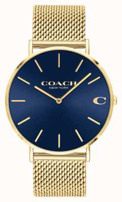 Coach | charles | cadran bleu soleillé | bracelet en maille d'or | 14602551