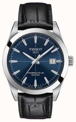 Tissot Monsieur | bracelet en cuir noir | cadran bleu | powermatic 80 silicium T1274071604101