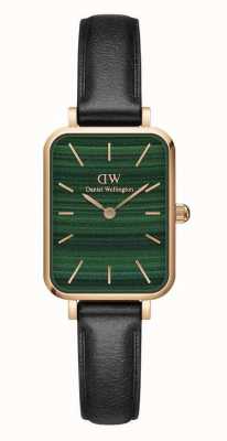 Daniel Wellington Cadran vert rectangulaire femme Quadro bracelet cuir noir DW00100439