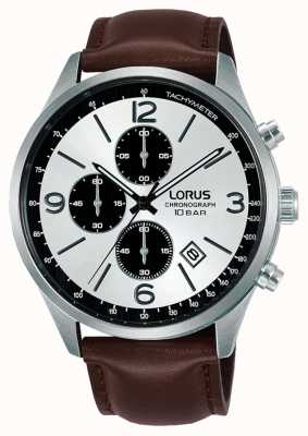 Lorus Chronographe cadran blanc bracelet cuir marron RM321HX9