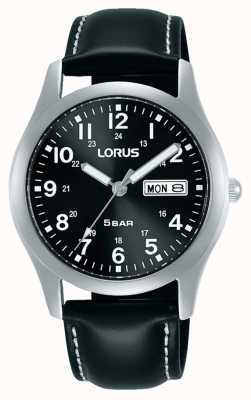 Lorus Montre à quartz classique 38 mm cadran noir bracelet en cuir RXN79DX9
