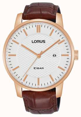 Lorus 42 mm cadran blanc quartz bracelet en cuir marron RH978NX9