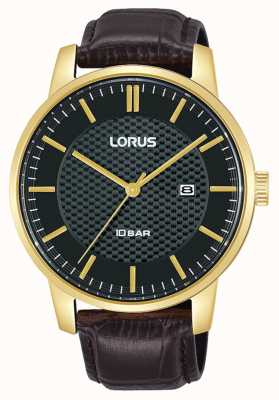 Lorus 42 mm quartz cadran noir bracelet cuir marron RH980NX9