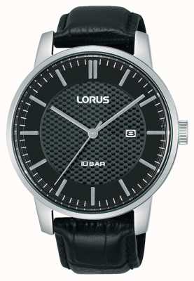 Lorus 42 mm quartz cadran noir bracelet en cuir noir RH981NX9
