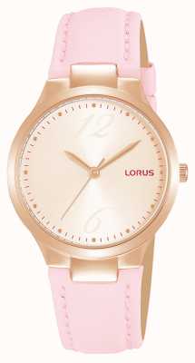 Lorus Bracelet en cuir rose avec cadran soleillé or rose pour femme RG210UX9