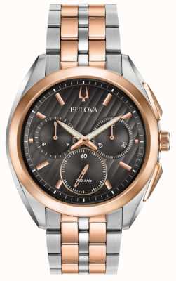 Bulova | courbe | chronographe | cadran noir | bracelet en acier bicolore | 98A160