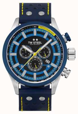 TW Steel Bracelet en cuir bleu Volante Fast lane SVS208