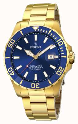 Festina Hommes | cadran bleu | bracelet plaqué or | montre automatique F20533/1