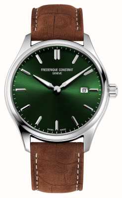 Frederique Constant Quartz classique (40 mm) cadran soleillé vert / bracelet en cuir marron FC-240GRS5B6
