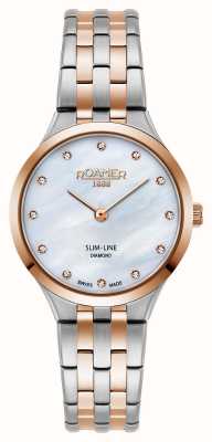 Roamer Slim-line classique dames blanc vadrouille cadran diamant bracelet en or rose bicolore 512847 49 89 20