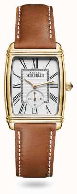 Herbelin Montre art déco bracelet cuir marron cadran blanc 10638/P08GO