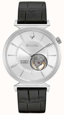 Bulova Hommes | régate | automatique | cadran argenté | bracelet en cuir noir 96A240
