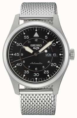 Seiko 5 montres sport flieger automatique à cadran noir avec bracelet milanais SRPH23K1