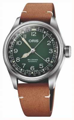 ORIS X cervo volante grande couronne pointeur date automatique (38mm) cadran vert / bracelet cuir marron 01 754 7779 4067-SET