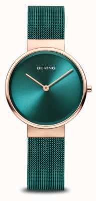 Bering Classique | cadran vert soleillé | bracelet milanais vert | boîtier en acier inoxydable or rose brossé 14531-869