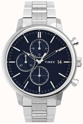 Timex Chicago chrono 45 mm boîtier argenté cadran bleu bracelet en acier inoxydable TW2V01700