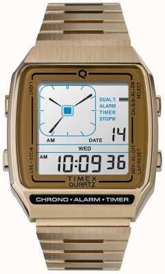 Timex Montre-bracelet Q lca reissue en acier inoxydable doré pâle TW2U72500