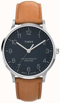 Timex Waterbury classique 40 mm boîtier en acier inoxydable à 3 aiguilles cadran bleu bracelet lt brn TW2U97200
