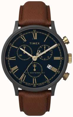 Timex Waterbury classique pour homme 40 mm chrono boîtier en bronze cadran bleu bracelet brn TW2U88200