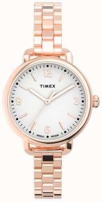 Timex Demi-boîtier standard de 30 mm en or rose pour femme, cadran blanc, bracelet en or rose TW2U60700