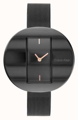 Calvin Klein Cadran rectangulaire noir sculptural | bracelet en maille d'acier noir 25200018