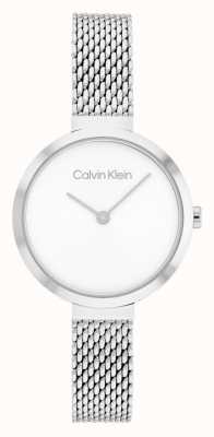 Calvin Klein Bracelet en maille d'acier inoxydable à barre en T cadran blanc 25200082