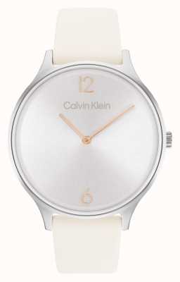 Calvin Klein Cadran soleillé argent 2h | bracelet en cuir blanc 25200010