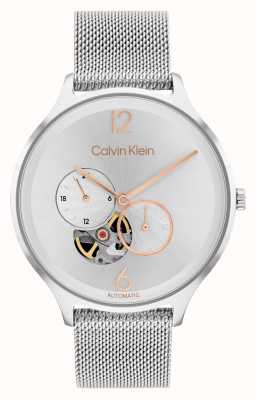 Calvin Klein Cadran argenté automatique bracelet en maille d'acier inoxydable 25200121