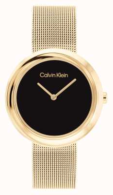 Calvin Klein Cadran noir pour femme | bracelet en maille d'acier inoxydable d'or 25200012