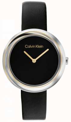 Calvin Klein Femme | cadran noir | bracelet en cuir noir 25200093