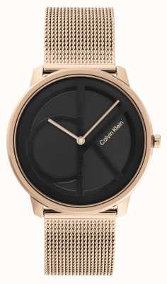 Calvin Klein Cadran ck noir | bracelet en maille d'acier d'or rose 25200029