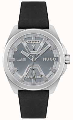 HUGO #exposer pour hommes | cadran gris | bracelet en cuir noir 1530240