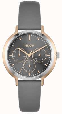 HUGO #avant-gardiste pour femmes | cadran gris | bracelet en cuir gris 1540109