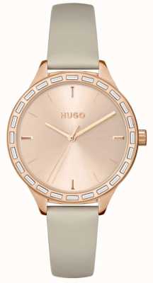 HUGO #flash femme | cadran or rose | bracelet en cuir beige 1540114