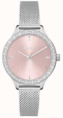 HUGO #flash femme | cadran rose | bracelet en maille d'acier 1540115