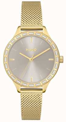 HUGO #flash femme | cadran gris | bracelet en maille d'or 1540116