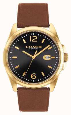 Coach Cadran noir Greyson bracelet en cuir marron 14602586