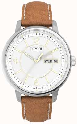 Timex Chicago cadran blanc bracelet en cuir marron TW2V28900