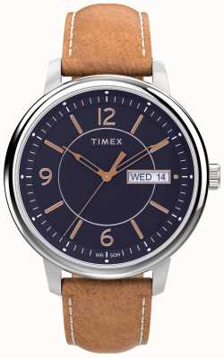 Timex Cadran bleu Chicago bracelet cuir marron TW2V29000