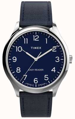 Timex Hommes | lecteur facile | cadran marine | bracelet en cuir bleu marine TW2V27900