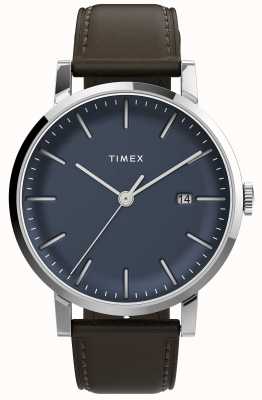 Timex Centre-ville | cadran bleu | bracelet en cuir marron TW2V36500