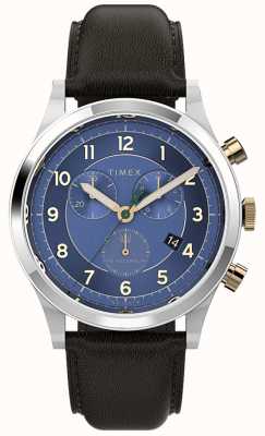 Timex Montre chronographe traditionnelle Waterbury 42 mm, bracelet en cuir TW2V28600