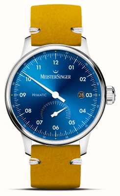 MeisterSinger Primatique nouveau | cadran bleu moyen | bracelet en cuir beige PR918